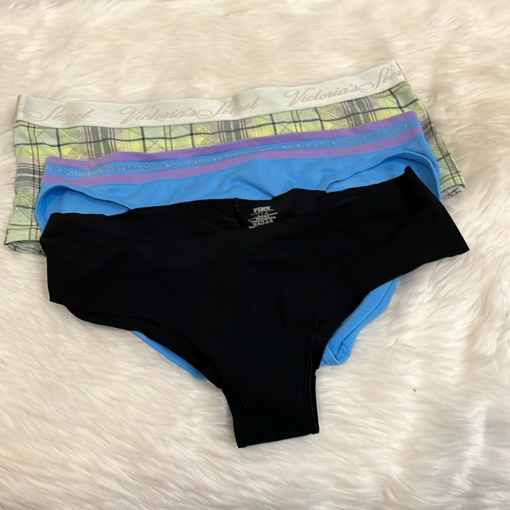 Victoriaβs Secret Bundle 3 Underwear Panties Green Black Blue Women Size L/XL